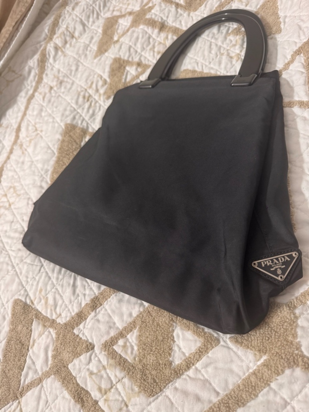 Prada Black Nylon Tote with Structured Handles